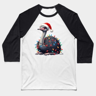 Ostrich Wrapped In Christmas Lights Baseball T-Shirt